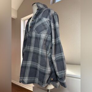 Carhartt grey and white button up flannel shirt